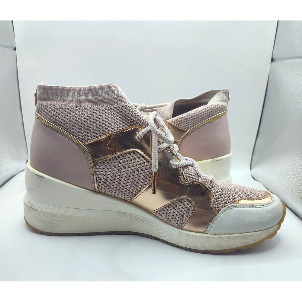 Michael Kors Markie Bootie Pink Sneakers Rose Gold Shoes Size 9.5 Stretch Knit - Picture 9 of 16